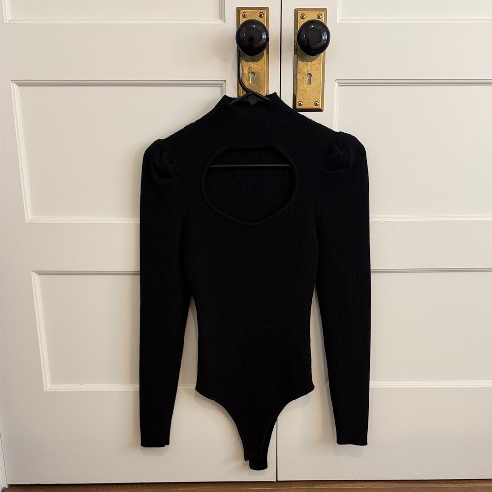 Astr The Label Black Cut-Out Long Sleeve Sweater Bodysuit